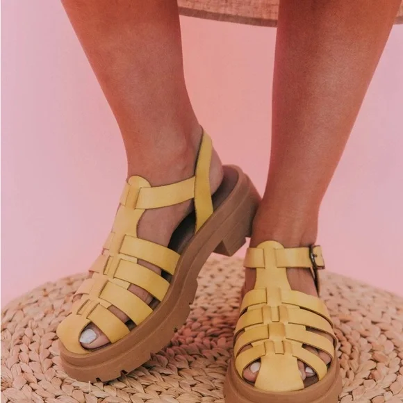 Gold and Black Strappy Delaney Fisherman Platfor Sandals - Picture 1 of 11